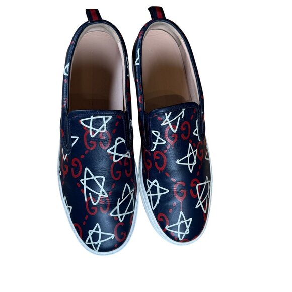 Gucci Ghost Navy Blue Monogram Star Men's Slip on Sneakers Size 14 - Picture 2 of 9
